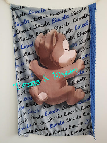 Personalised Minky Blanket Cuddle Bear Design