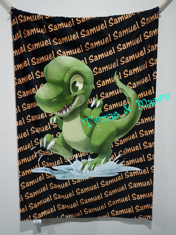 Personalised Minky Blanket Dinosaur Splash Design